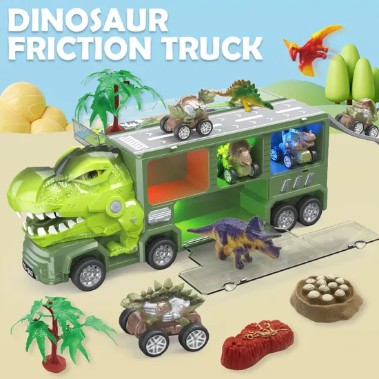 Friction Car Animal Vehicle Sliding Track Transport Carrier Car Trailer Dicosaur Truck Toy for Kids