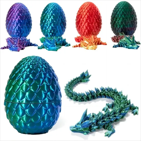 Custom 3D Printed Surprise Mystery Dragon Egg Articulated Sparkling Blue Crystal Dragon 3D Printing Gift Toy