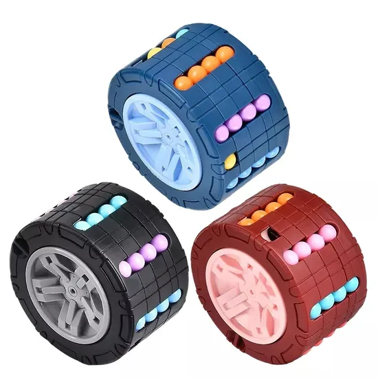 Child Adults Stress Relief Fingertip Toys Tire Shape Fidget Rotating Magic Beans Cube for Education