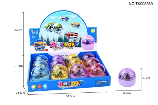 Lovely Cartoon Plastic Toys Pull Back Plane in Egg with Container Capsule Candy Toys for Kids