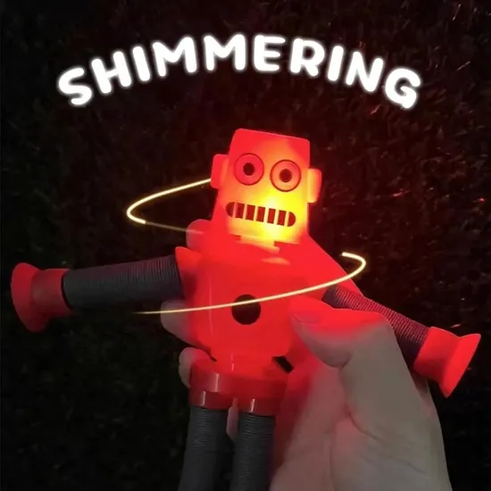 Pop Tubes LED Robot Light up Fidget Tubes Sensory Toys Pack Robot Telescopic Suction Cup Toddler Autism Stress Relief Toys