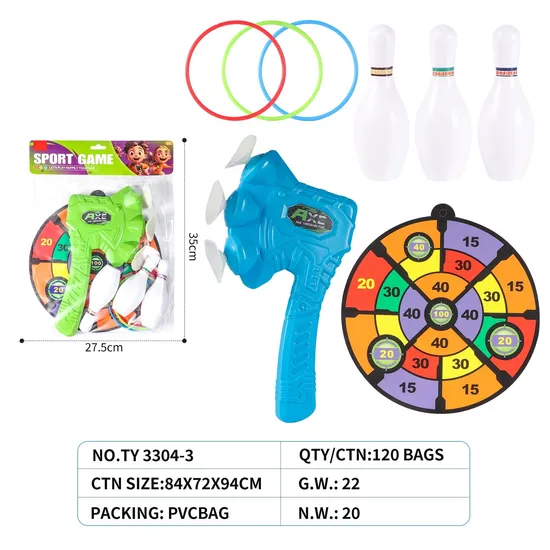 Axe-Shaped Gun Toy with Target Suction Cup Bullet Plus Bowlings and Loops Kit for Children
