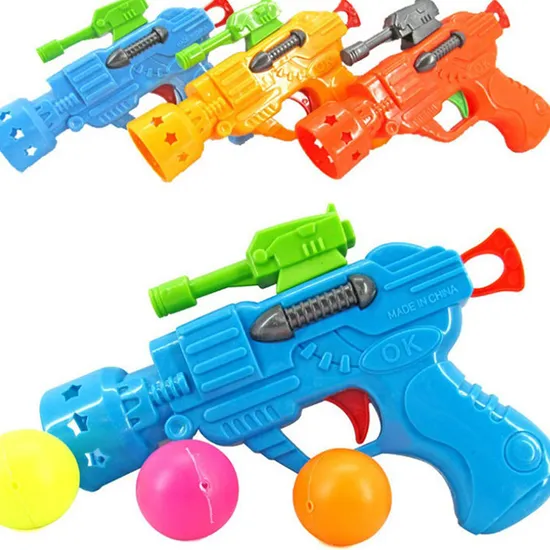 Elastic Table Tennis Pingpong Guns Toy Kids Shooting Game Toys 4 Colors Mixed Amusing Boys Fun Soft Bullet Toy Gun with 3 Colorful Balls