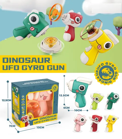 Hot Launcher Toy Kids Outdoor Flying Saucer Toys Portal Gun Dinosaur UFO Gyro Spinning Tops Flying Disc with Flashing LED Lights for Kids