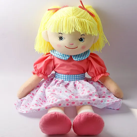 Blond Hair Wearing Floral Dress Lovely Stuffed Toy Soft Plush Rag Doll