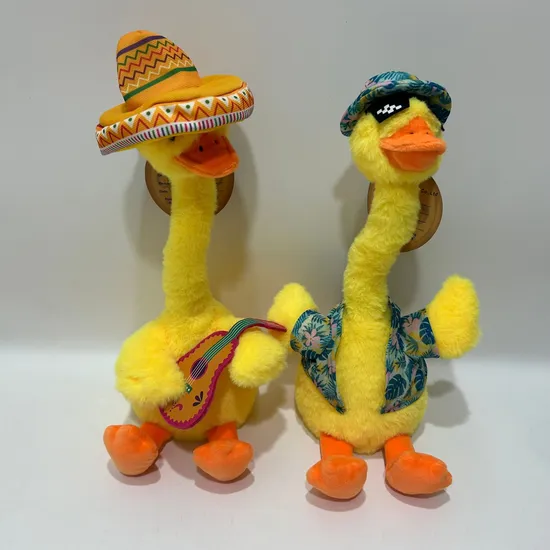 Hot Selling Recording Repeating Dancing Singing Yellow Duck Plush Toy Wearing Jeans