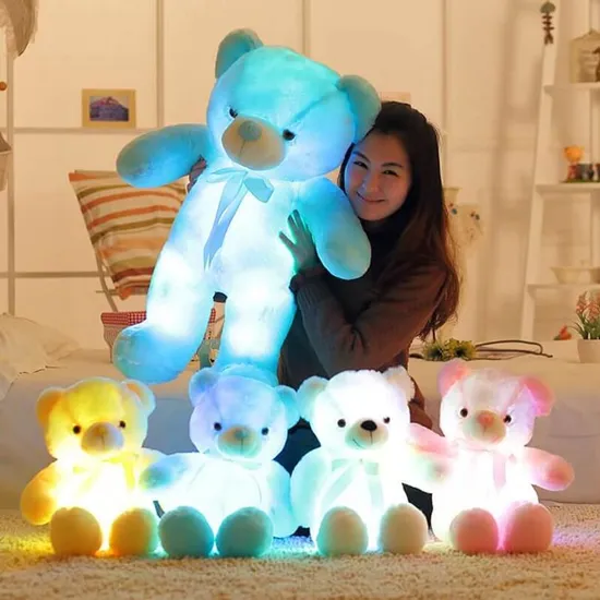 Custom Soft Wholesale Bulk Factory Promotional Kid Child Baby Mascot Gift Doll Plushie Plushies Stuffed Animal Plush Toy Glowing LED Light up Teddy Bear A1