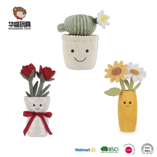 Hot Sale Durable Artificial Cactus Green Potted Flower Unisex Embroidered Plush Toy