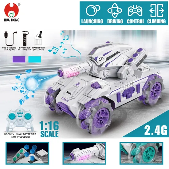 China Factory Direct Wholesale Plastic Stunt RC Tank Toy Omni-Directional Wheel Water Bullet Shooting Children RC Tank Durable LED Light Effects RC Car Kid Toys