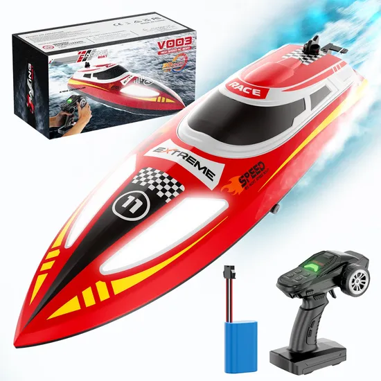 Flytec V003 2.4GHz High Speed RC Boat 30km/H Self-Righting Fast Stunt RC Yacht Boat with Bright Light for Pool Lake Racing Boat Toys