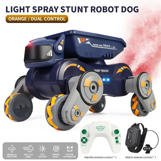 Hot Selling 2.4G Remote Control Spray Puppy Car Robot Dog Toy for Kids Stunt RC Car Toy with Music Sounds Stunt Robot Dog