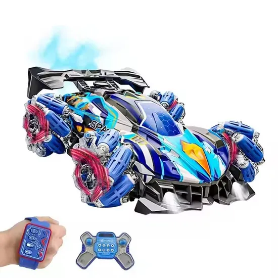 Dual Remote Control 360 Degrees Remote Control Car with Spray, Gesture Watch Car Toy, Gesture RC Stunt Car with Lights & Music Toy