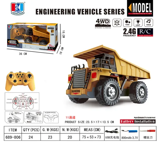 11CH 2.4G 4WD Remote Control Drive Dump Truck RC Car with Light and Music