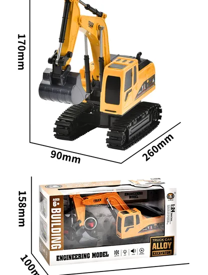 1: 24 Scale Simulation Diecast Six-Way Engineering Excavator Alloy Truck Car Multiplay Modes Battery Life One-Touch Demonstration 360 Degreed Rotation Automatic