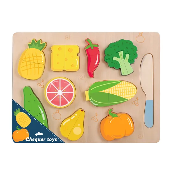 Montessori Wooden Block Cutting Board Game Fruit and Vegetable Combination Puzzle Game