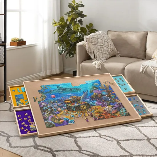 Wholesale Adults Kids Wooden Folding Puzzle Board Portable Wooden Jigsaw Puzzle Tables with Drawers
