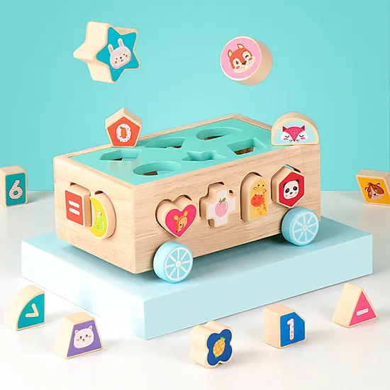 Lovely Wooden Car with 18PCS Shape Blocks for Shape Sorter Wooden Toy