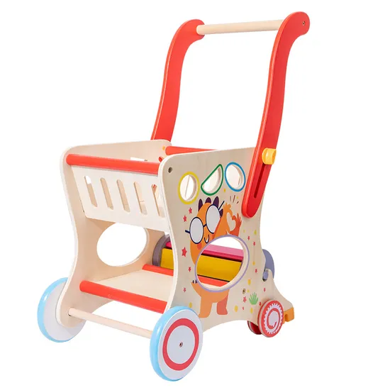 Kids Wooden Shopping Trolley Walker Educational Playset Toy