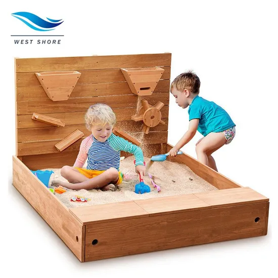 Kids Outdoor Play Preschool Furniture Sandpit Wooden Sandbox with Storage Space and Waterproof Coating for Daycare