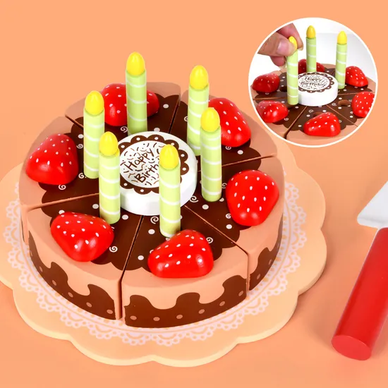 Hot Selling Pretend Play Cutting Toy Birthday Cake Set Toy