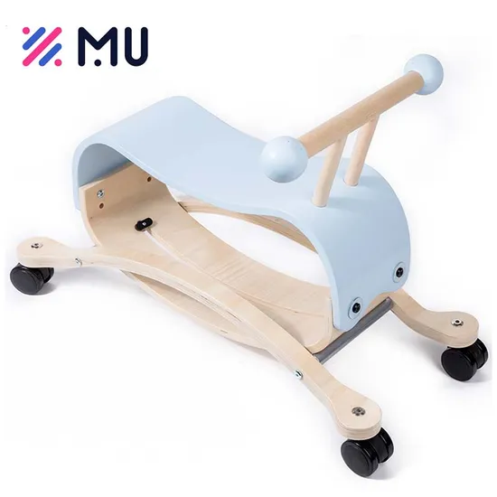 2 in 1 Wooden Rocking Horse Riding with Wheels Kids Montessori Toys