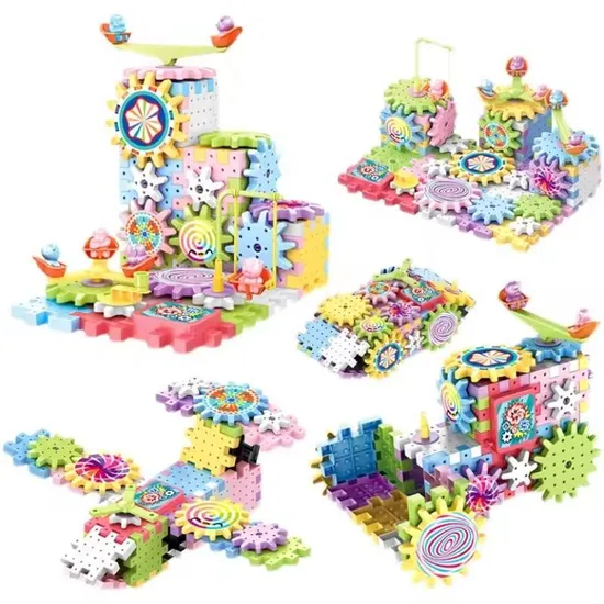 Samtoycn 3D Stem 83PCS Block Variable Puzzle Toys Interlocking Block Moulds Electric Gear Rotating Building Blocks for Kids Educational DIY Brick Plastic Toy