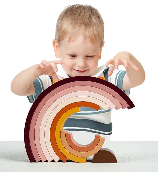 Children′s Rainbow Building Blocks Solid Wood Montessori Stacking Toys for Children