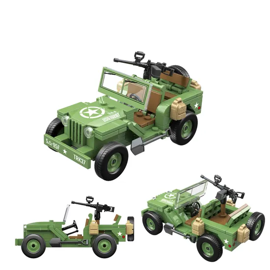 Educational Play Set Cheap Wholesale 3D Car Model Kits Willys Jeep Military-Armored Vehicle Puzzles Construction Building Block Toy Gifts Kids Plastic Car Toy