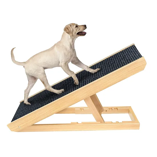 Adjustable Folded Dog Car Ramp Ladder Portable Wood Pet Ramp Solid Wooden Dog Ramp with Non-Slip Carpet