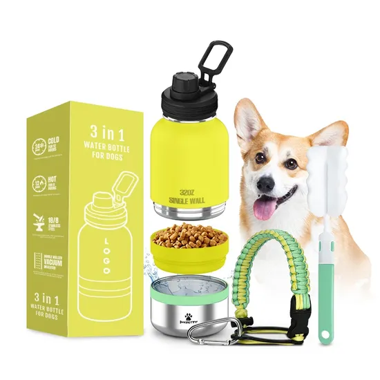 3 In1 Single Stainless Steel Portable Pet Water Food Storage Bottle