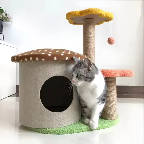 Various Shapes of Modern Cat Trees Wooden & Sisal Cat Condo Tree Tower Cat Climbing Tree