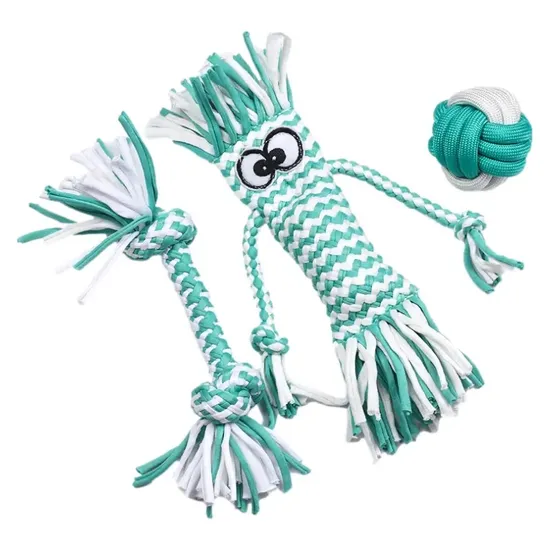 a Pack of 3 PCS Cute Squeaky Dog Toys Cotton Rope Dog Chew Toy Set