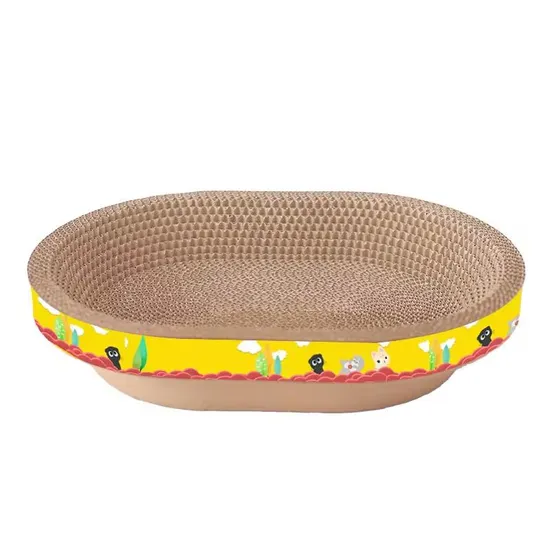 OEM Textures Design Durable Corrugated Cardboard Oval Shape Cat Scratcher Toys