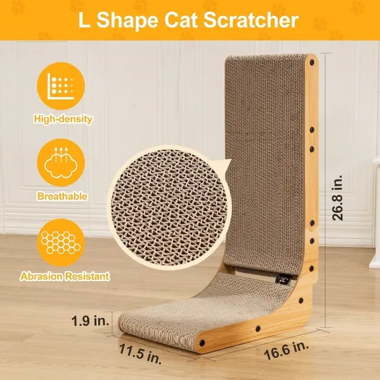 L Shape Cat Scratcher with Cardboard Material and Ball Toy