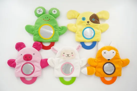 Baby Kids Interactive Animal Hand Puppets with Teether Mirrors