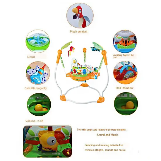 Multifunction 36o Degree Rotating Seat Foldable Jungle Baby Bouncing Jumper Chair with Cute Toys Baby Toy
