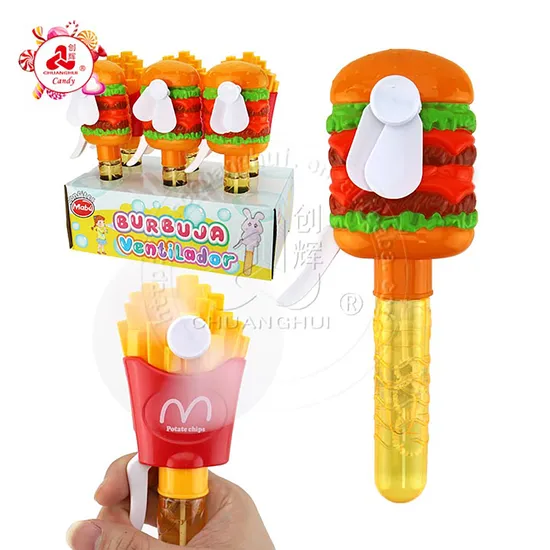 Summer Big Hamburger and French Fries Shaped Hand Press Fan Blowing Bubble Water Toy