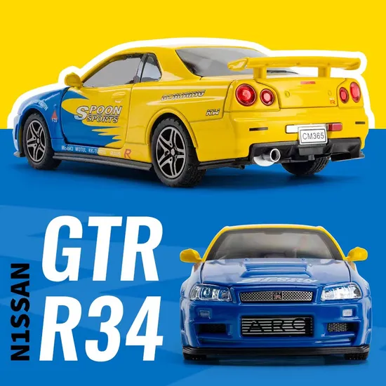 Collection Sound Light Pull Back 1/32 Skyline Toy Car Diecast Metal Miniature Model Pull Back Doors Openable Collection Gift Car