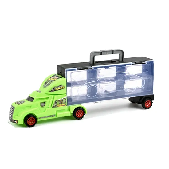 Dinosaur Transporter Truck Carrycase Mini Dinosaur Carrier Play Set with T-Rex, Triceratops, Pterodactyl Figures Kids Toys Model