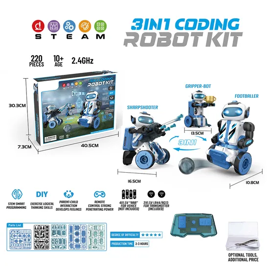 Children Educational Toy Smart Program Robot Toy S T E a M 3 in 1robot Soccer Shooter Gripper Multi-Functional Robot Toy