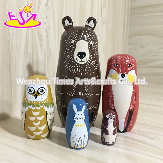New Design Cartoon Stacking Wooden Russian Bear Nesting Doll for Baby W06D104