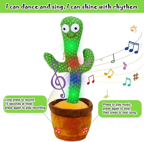 Novelty Toys Tiktok Dancing Cactus Talking Toy 120 Songs Wriggle Singing Shaking Cactus Voice Repeat Anime Plush Toys Funny Cartoon Gift Kids