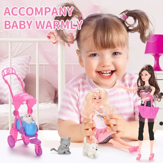 11.5 Solid Body Inch Real Life Shopping Bag Simulated Life Scene Beautiful Baby Doll Cute Shape Pet Partner Fashion Doll with Pet Cart
