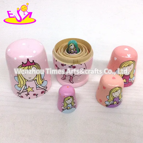 Customize Pink Wooden Russian Girls Nesting Doll for Wholesale W06D095