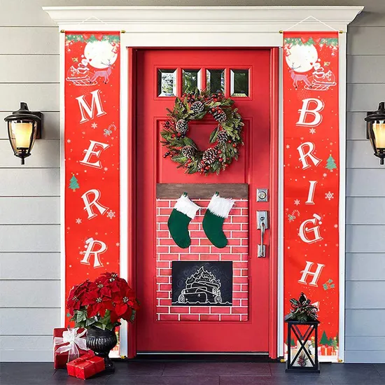 Merry Christmas Fabric Banner for Door Decoration Front Door Party Decorations