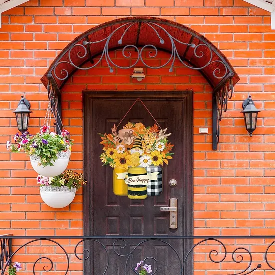 Wooden Yellow Bee Happy Sign