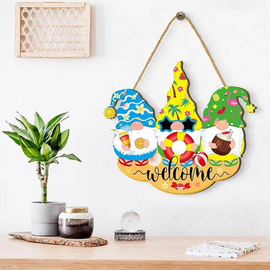 Rustic Colorful Fruits Gnome Hanging Plaque Door