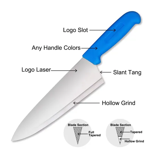 China Knives for Knife Sharpening Grinding Rental Exchange Service Program Slant Tang Colour Coded Handles Professional