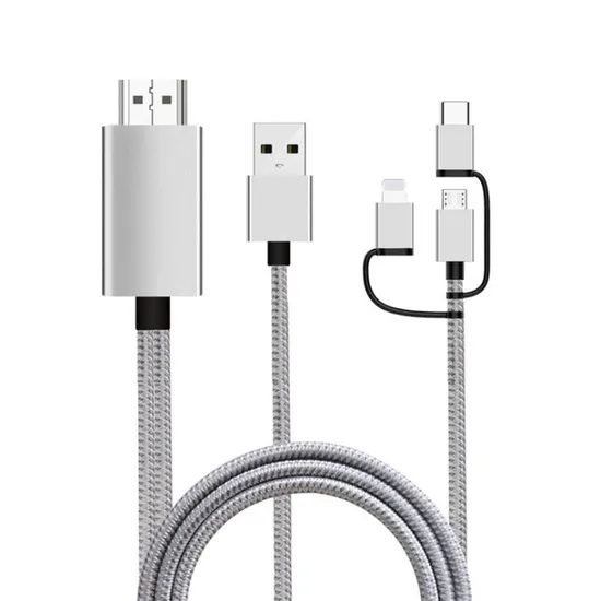 High speed hot sell 3 in 1 Micro/8pin/Type C to HDMI extension cable 2k 1080P video cable adapter for HDTV monitor and projector