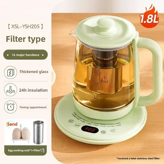 Lectric Glass Tea Kettle with Filter and Stewing Bowl Multiuse 1.8L Health Pot Water Boiler Kettle